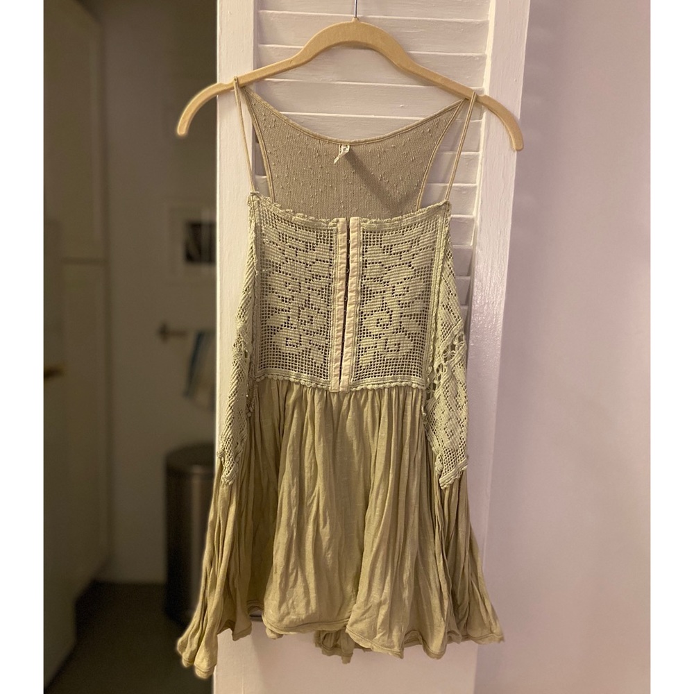 Free People Light Green Crochet Mini Dress | Size XS | Vintage